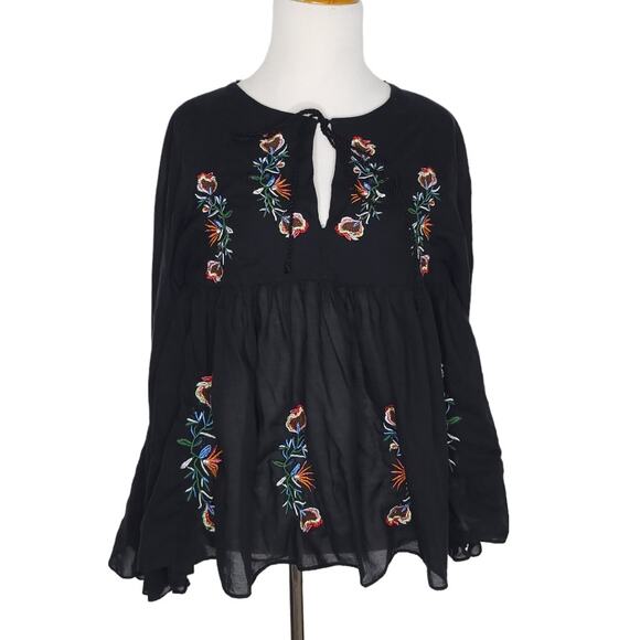 ZARA Fairy Grunge Blouse Black Floral Bell Sleeves Semi Sheer Women XS - Picture 2 of 15